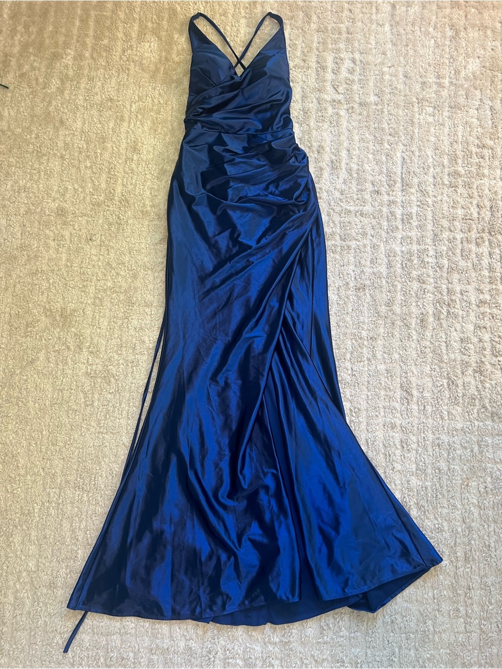 Stunning Royal Blue Satin V-Neck Formal Dress with Leg Slit